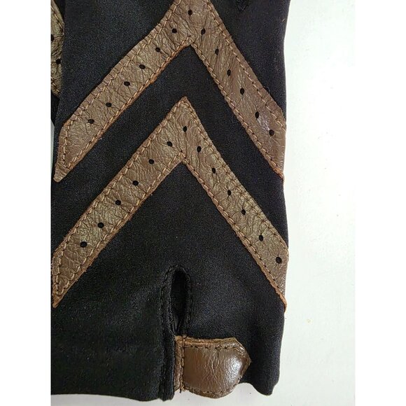 Vtg Isotoner Womens Black & Brown Leather Gloves One Size - Picture 2 of 5